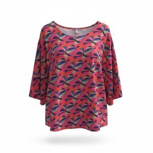 First Love by Lovelyn Women’s Medium M Pink Blue Floral 3/4 Sleeve Blouse